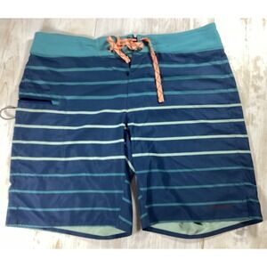 Patagonia Hybrid Board Shorts Blue Stripes With Coral Accents Men's 34 Beach